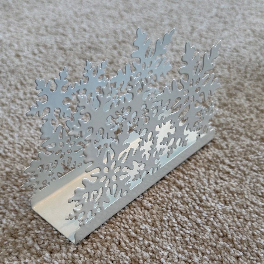 White Metal Snowflake Napkin Holder